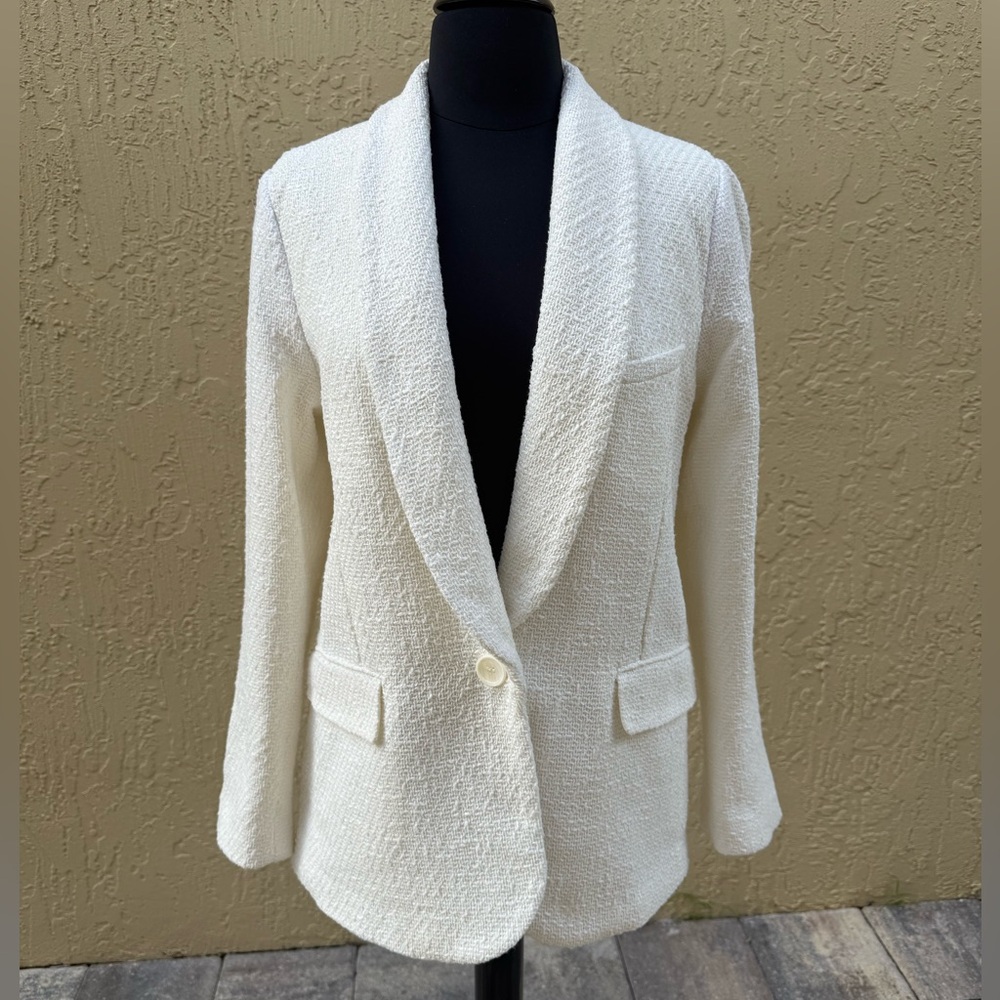 $489 IRO Paris White Tweed Bouclé Tuxedo Jacket Blazer Sz 40 US 8